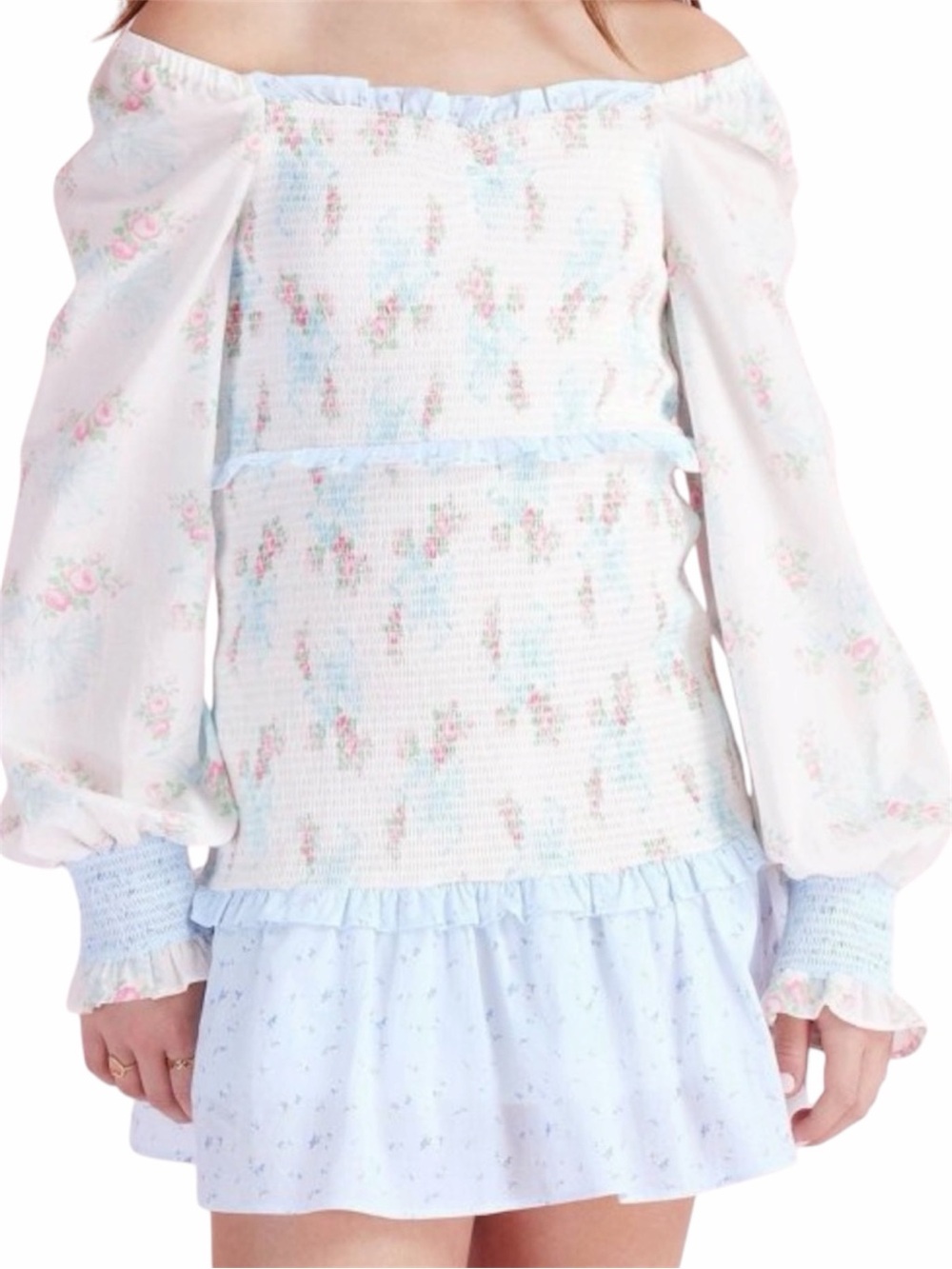 NWT Size 14 Love Shack Fancy x Target Smocked Floral Mini Dress Pastel Blue Pink